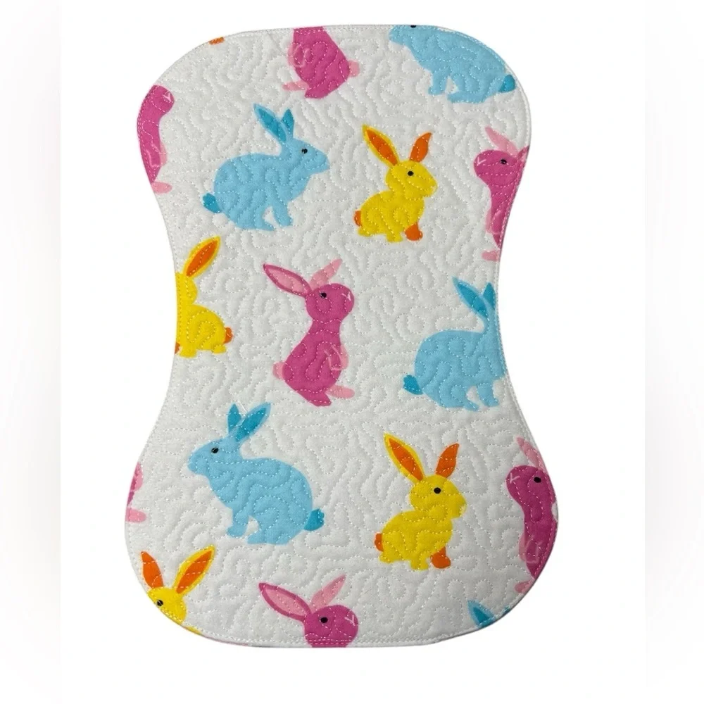 Hand Crafted Burp Cloth Easter Bunny Flannel Contoured Padded Reversible Quilted